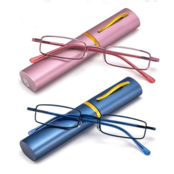 REAVEE 2 Pack Slim Pen Reading Glasses for Men Women, Small Pocket Size Tube - Picture 1 of 6